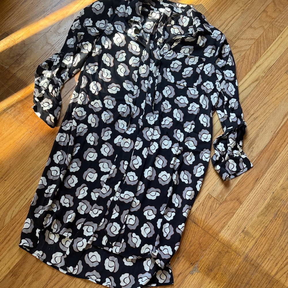 Diane Von Furstenberg Black and White Floral Button-Up Dress